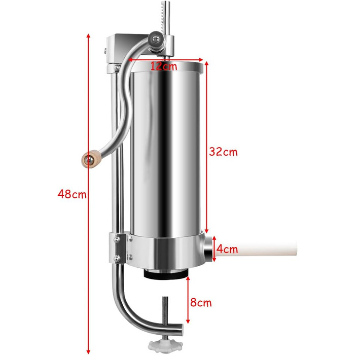 Наповнювач для ковбаси DREAMADE 3,6 л, машина для розливу ковбаси Ковбасна машина з нержавіючої сталі та алюмінію, ковбасний прес з 4 різними трубками для наповнення, розпилювач ковбаси з ручним рукояткою, для домашнього використання, срібло 3,6 л