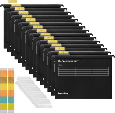 Підвісні папки MerryNine, A4, 5 шт. , поліпропілен, підвісні папки з райдерами та картками-вкладишами, для школи, дому, роботи, офісу, організації (5 кольорів) (1, чорний)