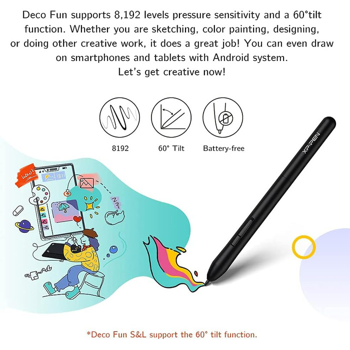 Графічний планшет XP-PEN Deco Fun S 6.3'x4 зі стилусом без батареї Нахил 60 для цифрового малювання/письма (чорний) Чорний