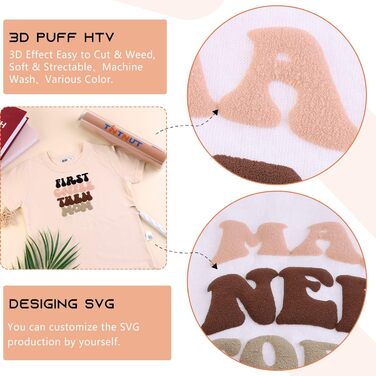 Вініловий теплотрансфер Tintnut Skin Tone Puff HTV - 25,4 см x 1,8 м 3D Pouf HTV Roll 3D Puff Heat Transfer Вініловий рулон Nude Puffy HTV нашивка для прасування для футболок сумісна з Cricut/Silhoutte Cameo Lotus Pink