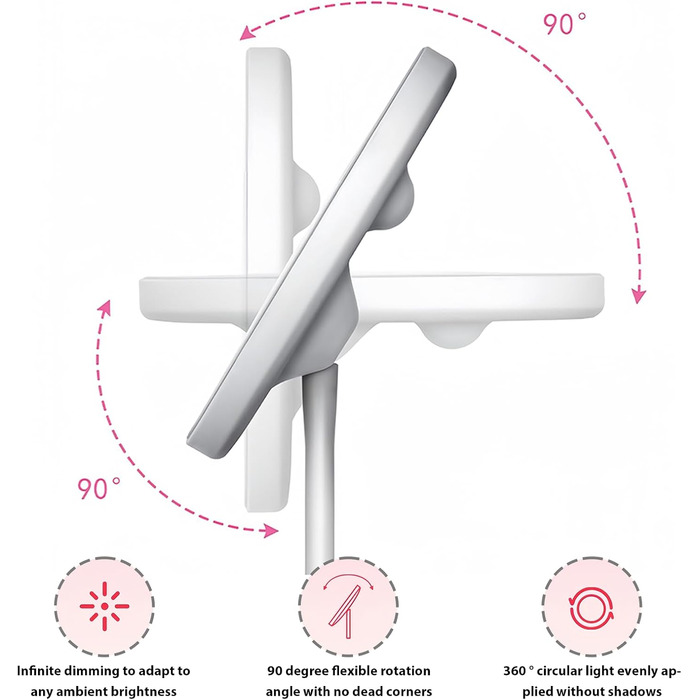 Біле дзеркало для макіяжу з підсвічуванням стояче дзеркало для макіяжу 3 кольори світла з можливістю регулювання, поворот на 90 світлодіодне дзеркало для макіяжу з підзарядкою від USB, знімне 5-кратне збільшення, дзеркало для макіяжу з легким дотиком