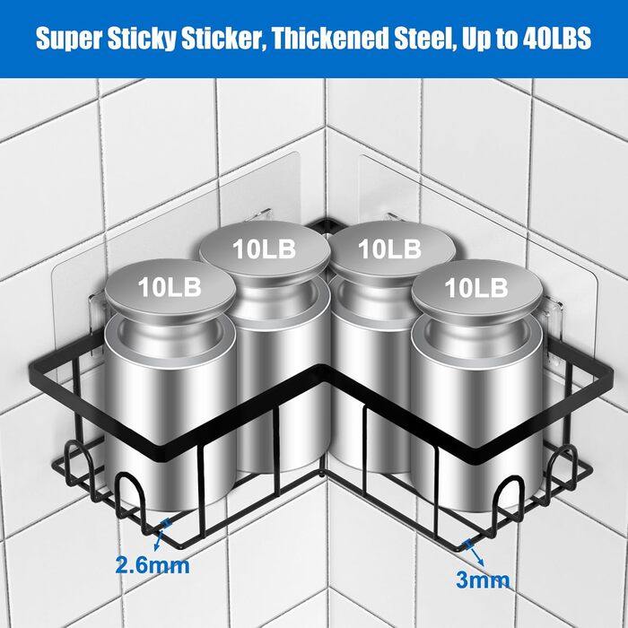 Душова полиця UUlioyer без кута для свердління, водонепроникна та нержавіюча душова полиця, органайзер для полиць у ванній кімнаті з 3 шт. , тримач для шампуню та гелю для душу, чорний (кутова полиця для душу з 3 шт. )