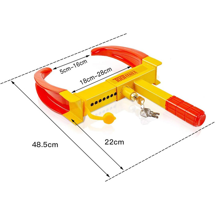 Кіготь шини Tire Claw Anti-Theft регулюється 3 ключами, Паркувальний кіготь для вантажівки та автомобіля, Замок безпеки блокування коліс для автомобіля та мотоцикла, Червоний та Жовтий