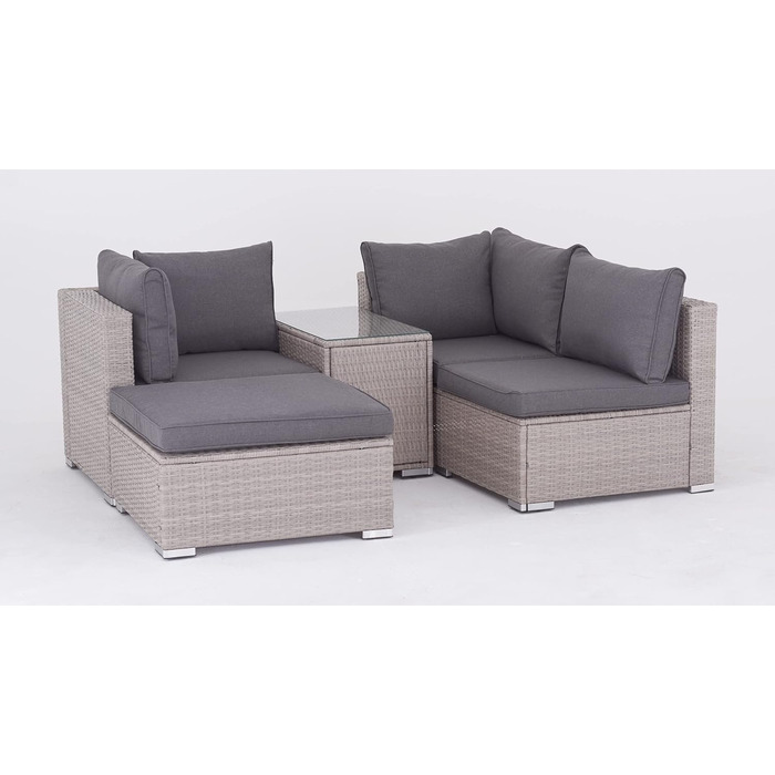 Насолоджуйтесь набором для відпочинку Fit Rattan Poly Rattan Lounge Меблі з 3-місного дивана, табуретки, столу з місцем для зберігання та столом для зберігання зі скляною стільницею