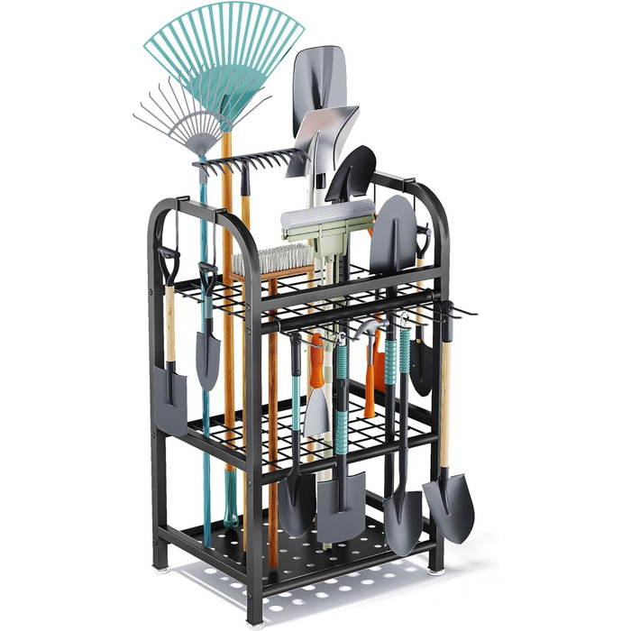 Органайзер для садових інструментів BUTUNITA для гаража, стелаж для зберігання в гаражі, сараї, на вулиці, у дворі Органайзер для інструментів до 39 лопат, граблі, мітла, чорний метал, органайзер для садових інструментів 16,5 x 12,6 x 30 дюймів