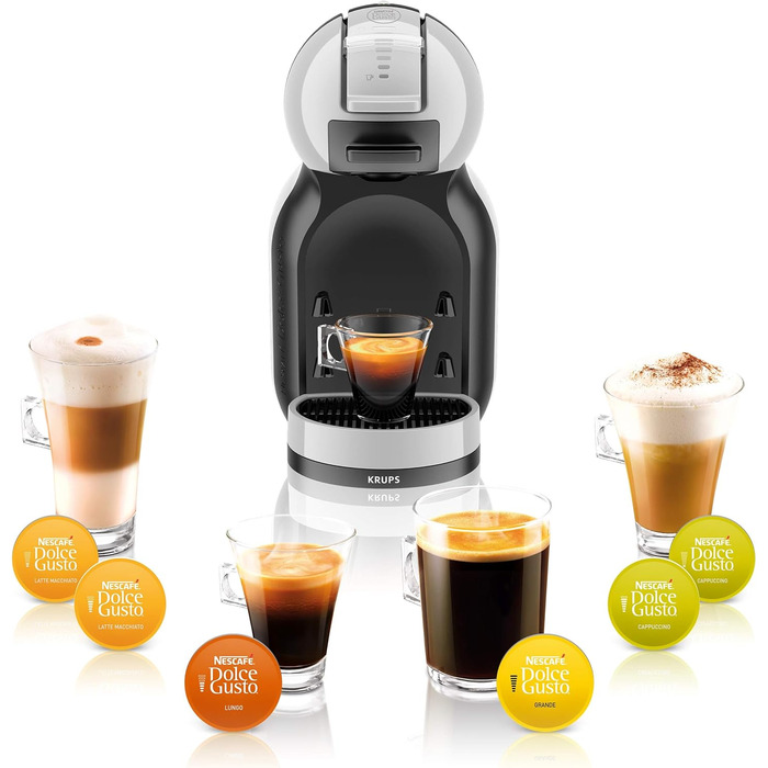 Кавоварка Krups Nescaf Dolce Gusto Mini Me KP123BK та інші напої, автоматична, 0,8 л, сіра/чорна