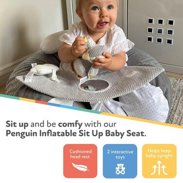 Дитяче автокрісло Nuby Penguin Sit-Me-Up надувне підлогове сидіння для сидіння та гри Знімний лоток Можна прати в пральній машині підходить від 6 місяців (сірий)