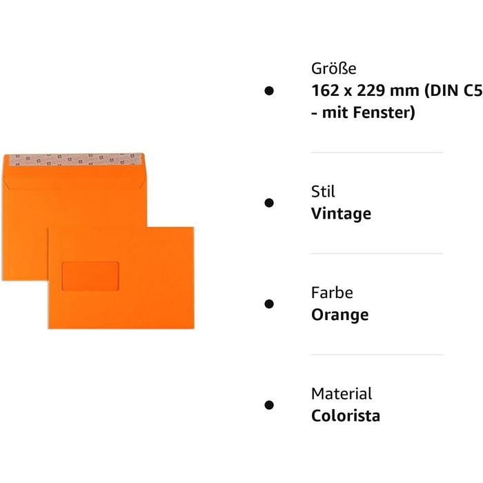 Кольорові конверти, DIN C6/5, Чутливий до тиску клей зі смужками, що відклеюються, Прямий клапан, 130 г/кв.м Colorista, З вікном, Жовтий, Порожні конверти (DIN C5 вікно, помаранчевий-100), 100 шт.