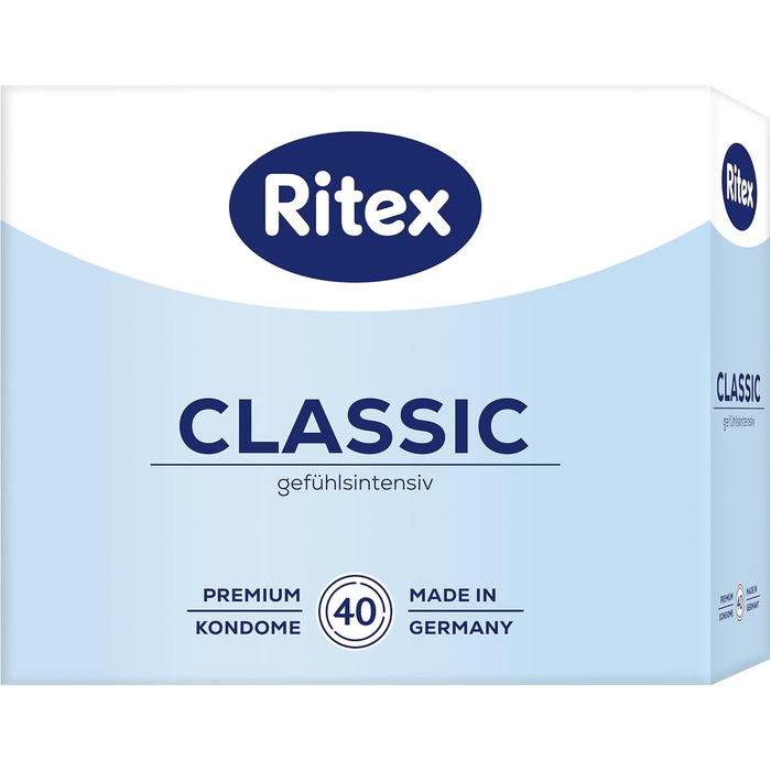 Презервативи Ritex Classic - емоційно насичені для особливо інтенсивних відчуттів, 40 шт. , Зроблено в Німеччині (ука)