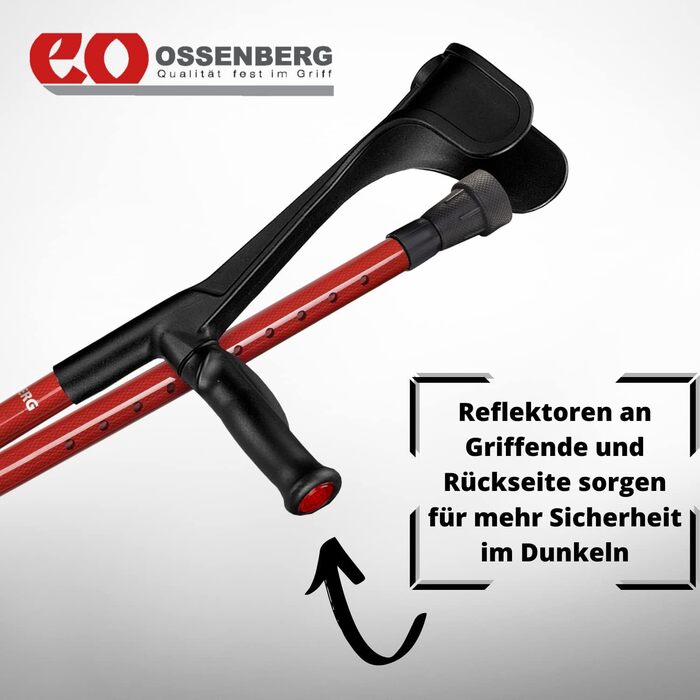 Складна дорожня опора Ossenberg з карбону з анатомічною жорсткою ручкою права - регульована по висоті туристичний милиця - милиця на передпліччя - з навантаженням до 140 кг - легка і стійка - червоний для правої руки Червоний
