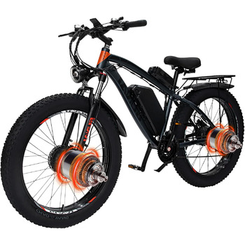 Гірський велосипед GUNAI Ebike, 26X4.0-дюймовий електронний велосипед E-Mountainbike E Bike, 21-швидкісний електричний велосипед з подвійним двигуном