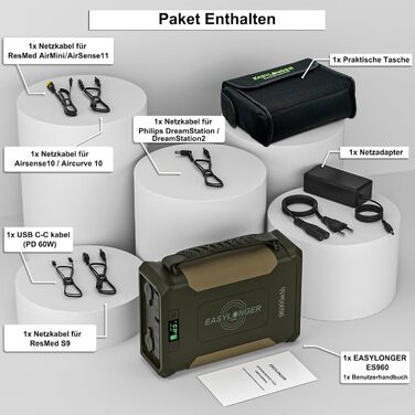 Акумулятор EASYLONG ES960 CPAP 96000 мАг/297,6 Втгод для CPAP пристрою CPAP резервний акумулятор для кемпінгу 12 В 24 В CPAP Power Bank для ResMed AirSense 10 11 S9 Aircurve 10 AirMini Philips Dreamstation Lion's Arch Brown