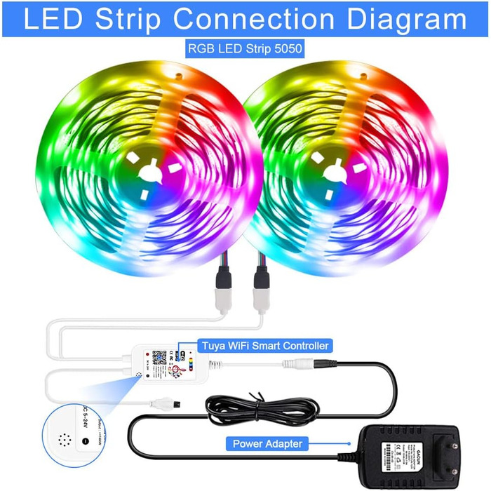 Світлодіодна стрічка Wisada WIFI, 30M 12V RGB 5050 Smart LED Light Strip Самоклеючі світлодіодні струнні ліхтарі зі зміною кольору з дистанційним керуванням і синхронізацією музики APP Підсвічування для дому та телевізора Підсвічування Rgb 30м