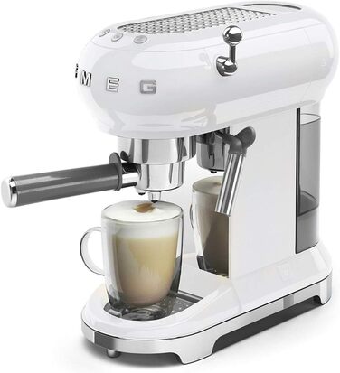 Повністю автоматична кавоварка SMEG ECF01WHEU, термоблочна система нагріву Espresso Coffee Maker забезпечує швидкий старт і точний контроль температури для заварювання кави, білого кольору