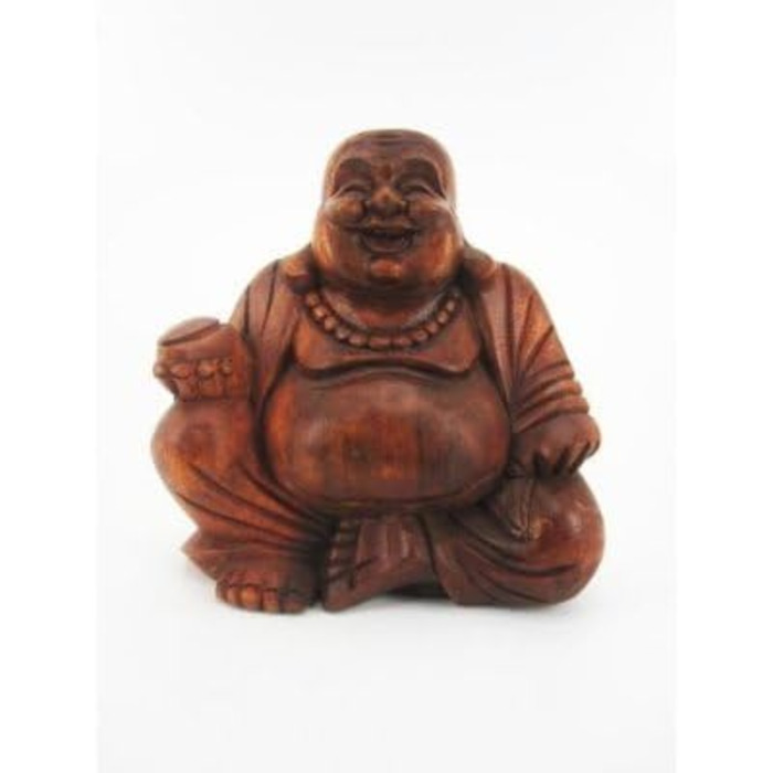 Різьблений коричневий масив дерева Балі HB, 12cm Happy Buddha Sitting Wood