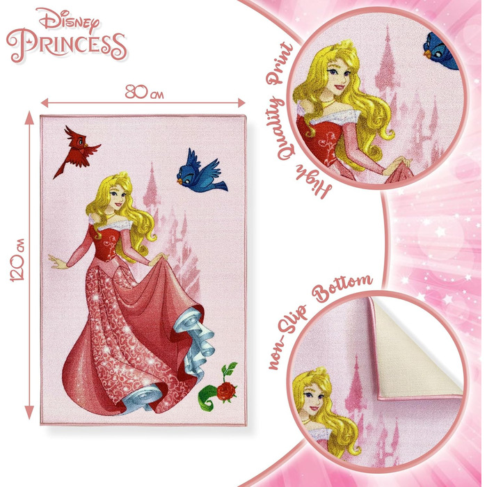 Килимок нековзний Disney Princess Aurora the Sleeping Beauty 80 x 120 см 6387 80x120cm Рожевий