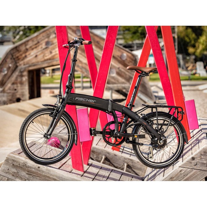 Складний електричний велосипед FISCHER e-bike FR 18 для жінок та чоловіків, висота 30 см, двигун заднього колеса 25 Нм, акумулятор 36 В в рамі, чорний матовий, 20 дюймів