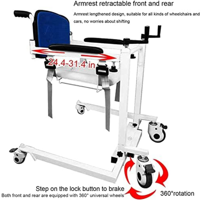Машина для перенесення інвалідного візка для підйому пацієнта для дому, транспортна інвалідна візка, ручний підйомник, допомога при підйомі пацієнта з м'якою подушкою, допомога для перенесення сидіння унітазу для людей похилого віку, інвалідів, людей похи