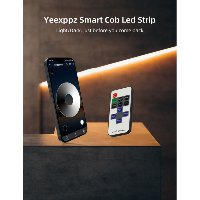 Світлодіодна стрічка Yeexppz COB 5 м комплект, голосове керування додатком Smart WiFi, теплий білий 3000K CRI90 сумісний з Google Assistant, світлодіодні світильники з синхронізацією музики для спальні, вітальні 5 м теплий білий