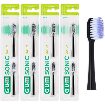 Щоденні змінні насадки для щітки GUM Sonic Daily Sonic Toothbrush/м'яка, мікродисперсна щетина для делікатного, глибокого чищення, щодня / 4 x 2 шт. и (чорні)