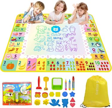 Аква килимок для розфарбовування Doodle Kids Toy 1 2 3 роки - килимок для розфарбовування з водяною ручкою 120 х 90 см для дитини, великий чарівний килимок для розфарбовування з водяною книгою та аксесуарами для чарівних ручок 120*90 у мішку