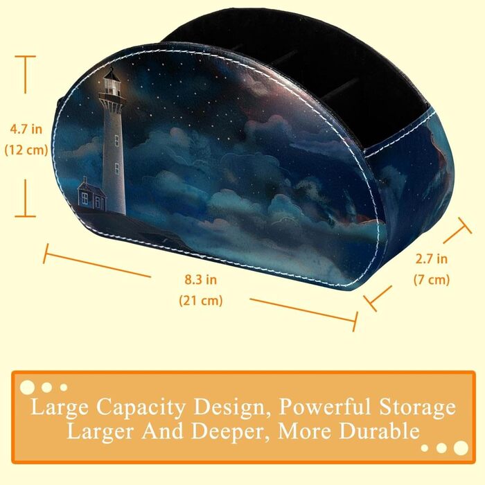 Тримач пензлика для макіяжу FNETJXF, органайзер для зберігання, веганська шкіра, пульт дистанційного керування Caddy, нічний морський маяк повного місяця, багатофункціональний настільний органайзер Pattern 1499