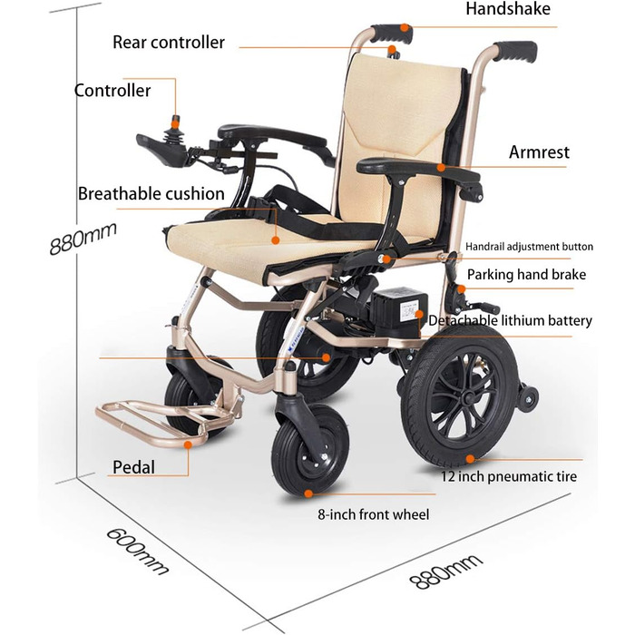 Розбірний інвалідний візок з електричним приводом витримує вагу до 200 кг, важить 20 кг, має запас ходу до 12 миль з 2 батареями та схвалений FDA для авіаперельотів