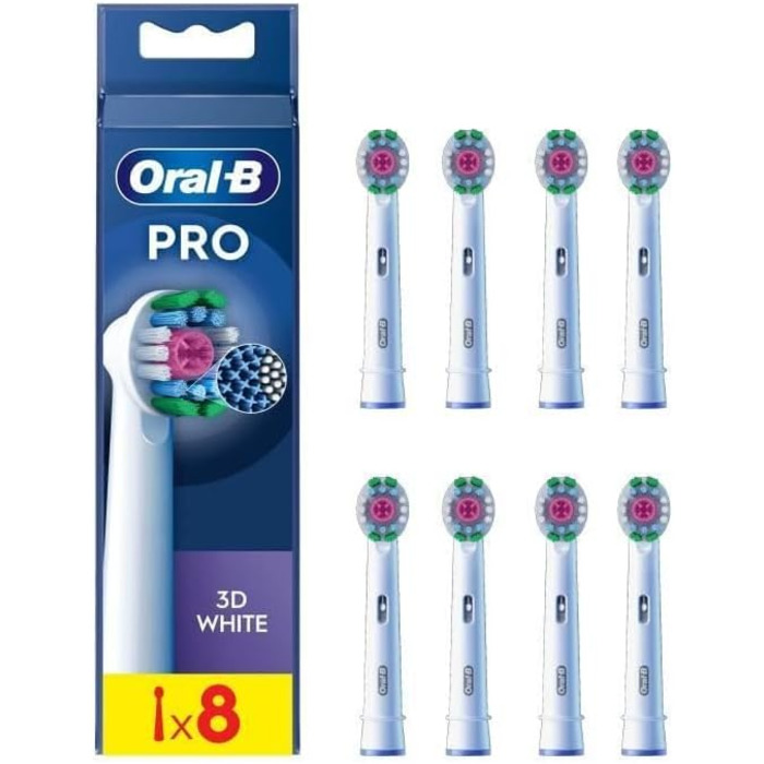 Насадка для електричної зубної щітки Oral-B Pro 3D біла, Х-подібна щетина та унікальна полірувальна чашка для відбілювання зубів та видалення поверхневих плям, 8 шт. насадки для зубних щіток біла нова версія 8 шт. (1 шт. в упаковці)