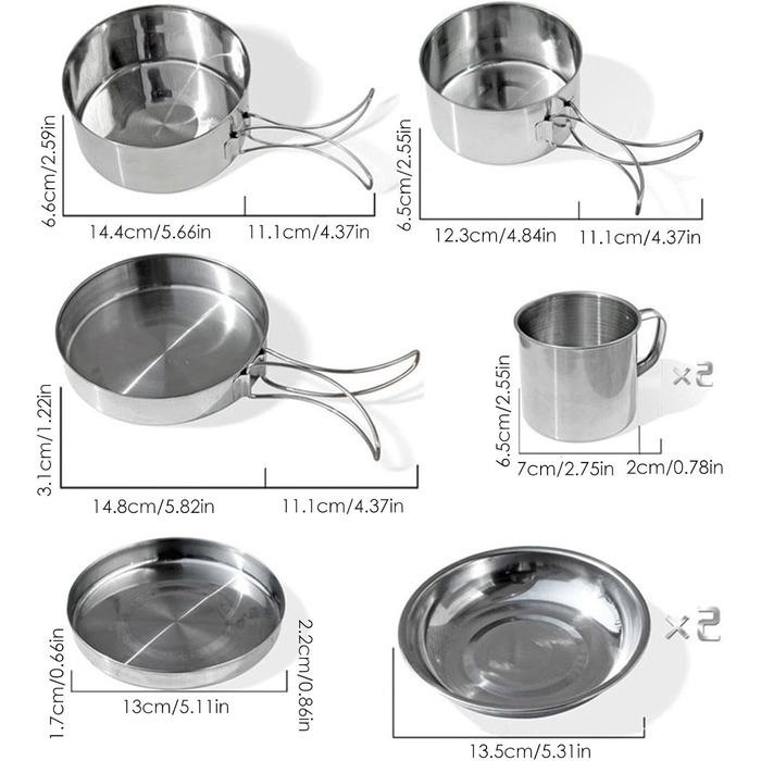 Посуд для кемпінгу, 8 предметів - каструлі з нержавіючої сталі, посуд для кемпінгу похідний кухонний набір з 8 предметів, портативний кухонний посуд для кемпінгу та кілька
