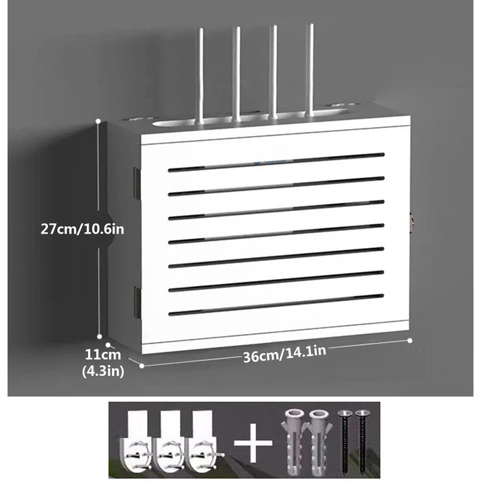 Дерев'яна полиця для маршрутизатора MNBVH, Коробка для зберігання маршрутизатора WiFi, Настінне кріплення для роутера, Коробка WiFi Коробка, Декоративна коробка для підвісного маршрутизатора, Настінна полиця для організації кабелів, біла