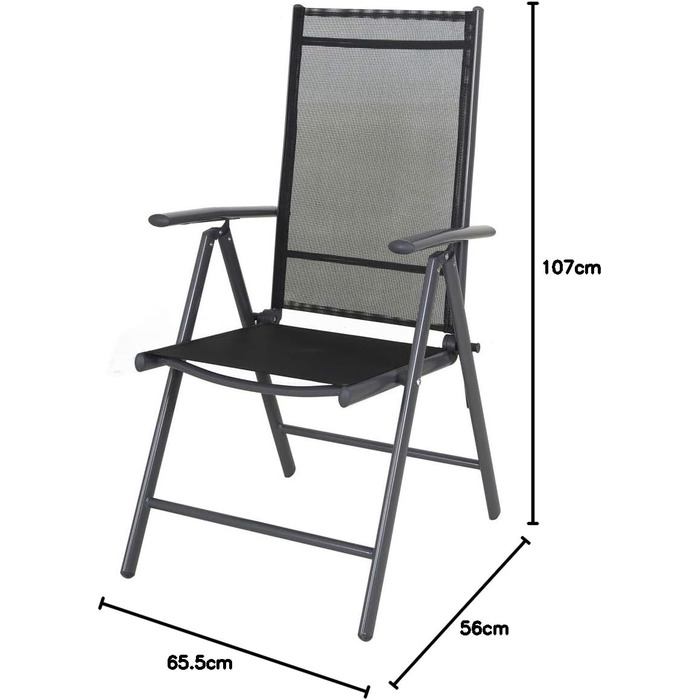 Розкладне крісло Chicreat з алюмінію, висока спинка, регулюється в 7 напрямках, текстиль 4x4, вугільний/прозорий чорний (2 шт. ) Антрацит/Прозорий чорний