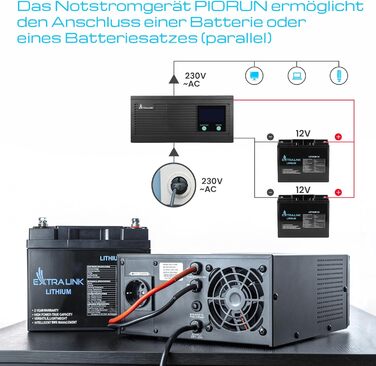 ДБЖ EXTRALINK Piorun 1000VA/ Інвертор Pure Sine 12 В постійного струму ДБЖ Інвертор РК-дисплей Вбудований захист Керування процесором Джерело безперебійного живлення Джерело живлення ДБЖ (2100 Вт)