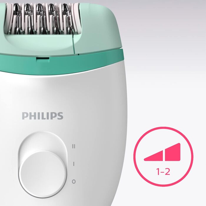 Компактний епілятор Philips Satinelle Essential BRE224/00 зі шнуром, білий / зелений