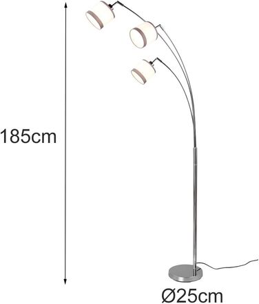 Великий торшер 3-х полум'яний з тканинними плафонами білого/сірого кольору, висота 185см
