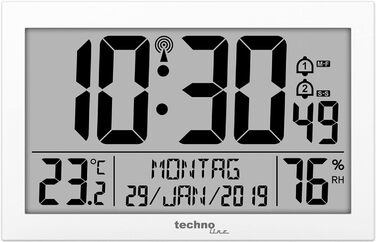 Радіокерований настінний годинник Technoline WS8016 WS 8016 з дисплеєм температури, пластиковий, маленький 22,5 x 14,3 x 2,4 см (білий, одинарний)