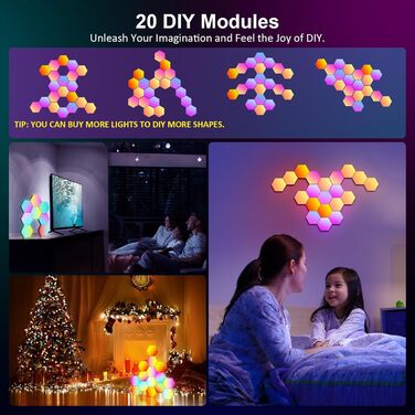 Панелей, Hexagon Gaming Decoration LED Wall Light, Music Sync, APP Control, Remote Controls, Hexagon Honeycomb Wall Lights Gaming Accessories Hexa Lamp Smart Home Decoration Wall, 20 шт., Hexagon LED