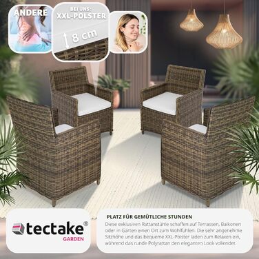 Плетене крісло tectake Poly Rattan, набір з 4 шт. , садові стільці, балконні меблі атмосферостійкі, з можливістю завантаження до 120 кг, 60,5 x 60,5 x 85 см, Вуличне крісло для саду, балконної тераси - коричневий