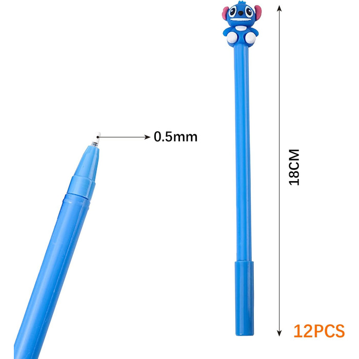Мультяшний шов Синя ручка Мультяшний шов Канцелярське приладдя Мила фірмова ручка Чорне чорнило 0,5 мм Шкільне приладдя для підлітків, дівчаток, жінок, подарунки, 12 шт.