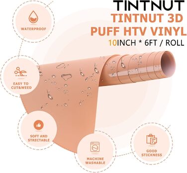 Вініловий теплотрансфер Tintnut Skin Tone Puff HTV - 25,4 см x 1,8 м 3D Pouf HTV Roll 3D Puff Heat Transfer Вініловий рулон Nude Puffy HTV нашивка для прасування для футболок сумісна з Cricut/Silhoutte Cameo Lotus Pink