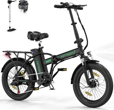 Електричний велосипед E-bike складний велосипед, акумулятор 36V 12Ah/48V 15Ah, максимальний запас ходу до 35-90км/45-100км, позашляховий гірський велосипед з 7 передачами, міський електронний велосипед чорно-зелені шини 36V 12AH/3,0, 20'*3,0/20'*4,0 Fat T