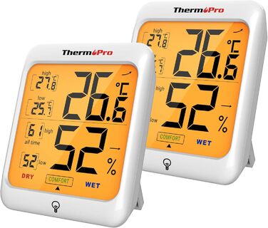 Цифровий термогігрометр ThermoPro TP53-2 кімнатний термометр для вимірювання температури та вологості для контролю мікроклімату в приміщенні, набір з 2 шт.