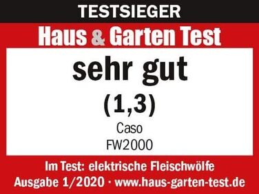 Електрична м'ясорубка Caso FW2000, в т.ч. печиво, насадка 800 Вт номінальна, 2000 Вт в замку, приблизно 2 кг / хвилина, корпус з литого алюмінію, потужний двигун, срібло 2000 Вт срібло