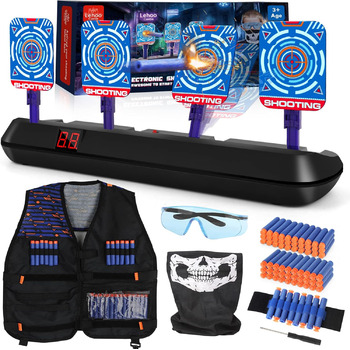 Мішень Lehoo Castle Nerf, Nerf Target Electric з тактичним жилетом, 4 мішені з автоматичним скиданням мішені для nerf зі світлом, звуками та стрілами з пінопласту, подарунок для хлопчиків (чорний)