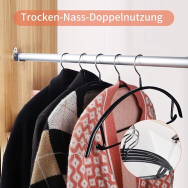 Вішаки, металеві вішалки 42 см, нековзні вішалки з гумовим покриттям без виступів на плечах, вішалки з нержавіючої сталі, високоякісна вішалка для костюма зі штанною штангою для светра сорочка куртка (чорна), 10 шт.