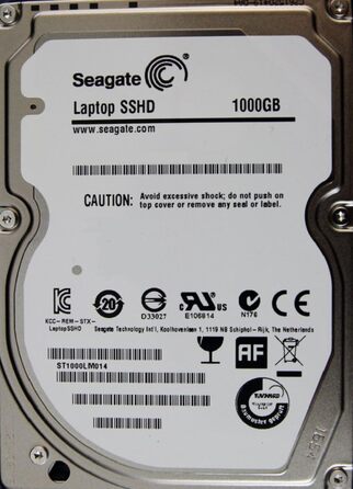 Гібридний жорсткий диск Seagate з 1 ТБ пам'яті та 8 ГБ флеш-пам'яті SSD, 5400 об/хв, 64 МБ, SATA, 9,5 мм, ST1000LM014