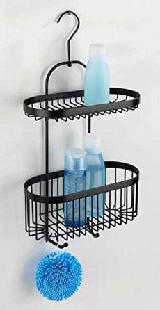 Душова стійка WENKO Bathroom Caddy Classic Plus Black, настінний кошик з високоякісним захистом від іржі, 26,5 x 47 x 12,5 см, чорний Duo (Caddy) Single