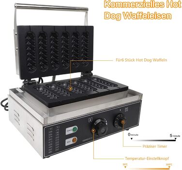 Вт електрична вафельниця з нержавіючої сталі Комерційна вафельниця Кукурудзяна дог-паличка Вафельниця Вафельниця Кухонне начиння, 1500
