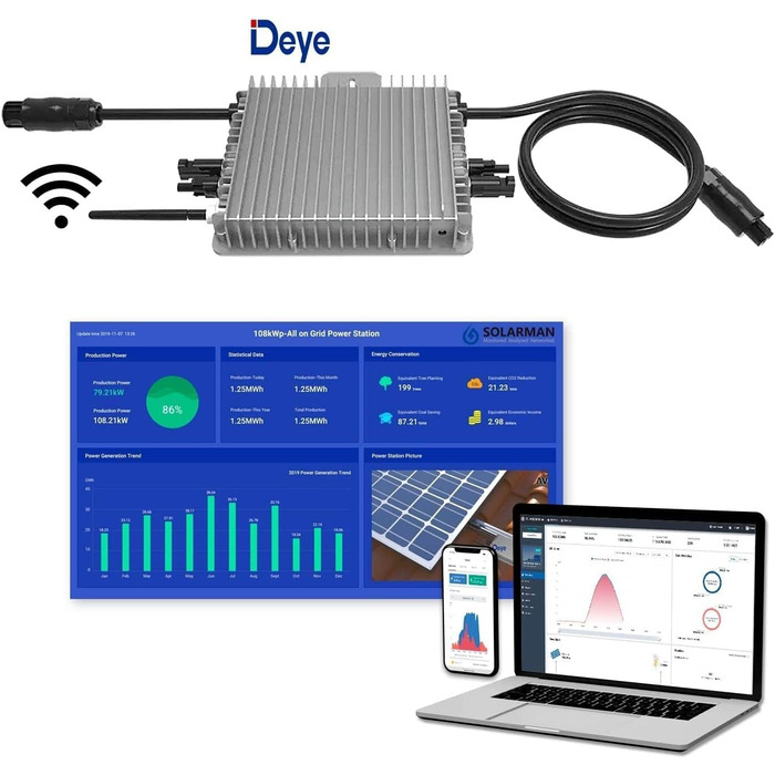 Мікроінвертор Solarsys 600 Вт Deye SUN600G3-EU-230 для балконної електростанції 2 шт. сонячний модуль, комплект поставки з 3-метровим електричним кабелем змінного струму 600 Вт 3 метри Cble