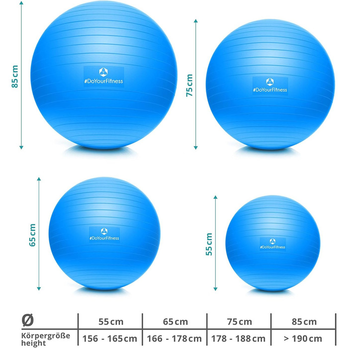 М'яч для вправ з м'ячем М'яч для фітнесу сидячи від 55 см до 85 см Захист від вибуху Тренувальний м'яч, йога, пілатес, тренажерний зал і офіс М'яч для фітнесу та баланс для основних тренувань М'яч для вагітних (85 см (зріст приблизно 188 см), синій)