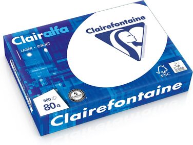 Папір для принтера Clairefontaine 1979FFPC Clairalfa Opaque (5 x 500 аркушів, A4, 21 x 29,7 см, 80 г, ідеально підходить для повсякденних копій і відбитків, упаковка з 5 шт. ) білий 80 г 5 x 500 аркушів